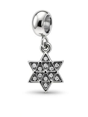 Star of David Charm Silver Rhinestone Pendant Pandora Compatible